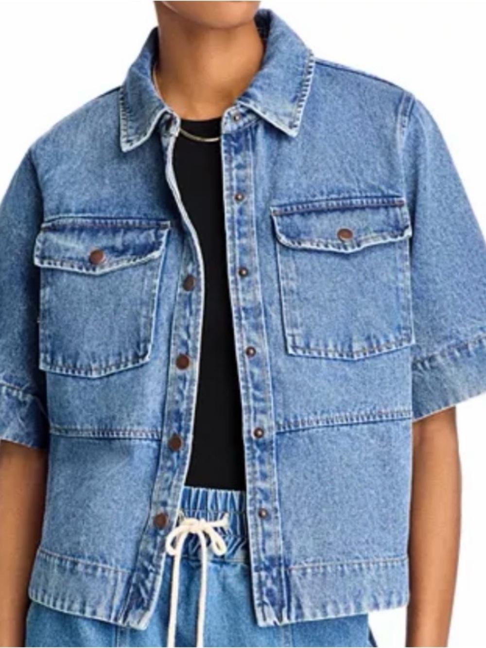 NWT Steve Madden Women’s Eliana Short-Sleeve Denim Button-Up Jacket Size Medium